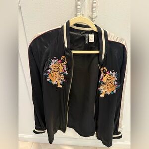 H&M Black Bomber Jacket with Tiger Embroidery